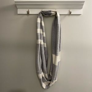 Gray and white infinity scarf